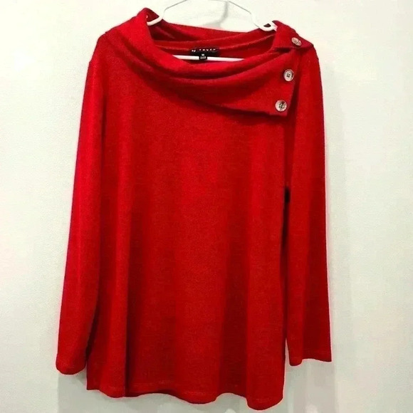 N Touch Women Sweater Size M Red Cowl Neck Long SLeeve Buttons - Picture 1 of 9